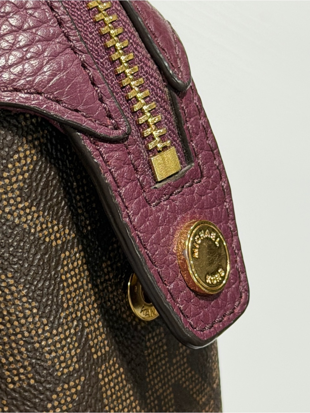 Michael Kors Brown/Plum Logo Satchel with Gold Hardware - Picture 6 of 8